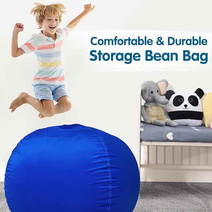 Lukeight Stuffed Animal Storage Bean Bag Chair Cover for Kids, Zipper Beanbag Chair Cover for Organizing Toddler & Kids' Rooms Plush Toys (Solid Blue, X-Large)