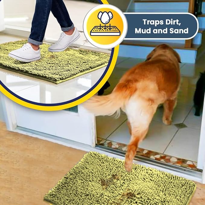 Muddy Mat® Original Dog Door Mat for Muddy Paws, Super Absorbent Microfiber, Non-Slip Washable Pet Rug, Quick Dry Chenille Entryway Carpet, Machine Washable Indoor Outdoor mat, Yellow 19"x30"