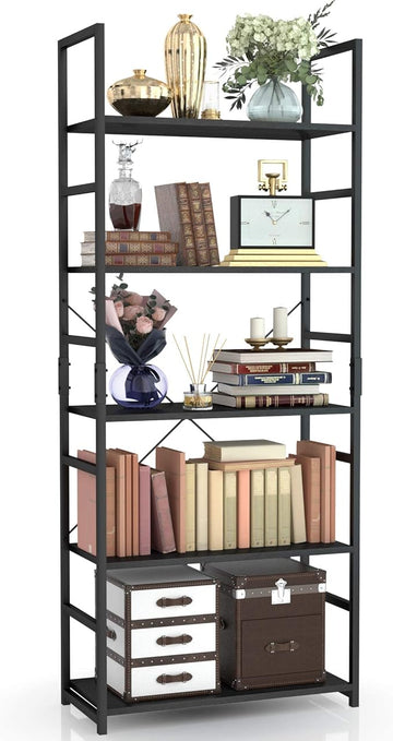 NUMENN 5 Tier Bookshelf, Tall Bookcase Shelf Storage Organizer, Modern Book Shelf for Bedroom, Living Room and Home Office, Black