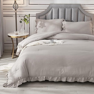 Andency Wheat Ruffle Comforter Set, 2 Pieces Kids Comforter Set Twin(66x90Inch), Farmhouse Shabby Chic Comforter Set, Soft Microfiber Kids Bedding Set