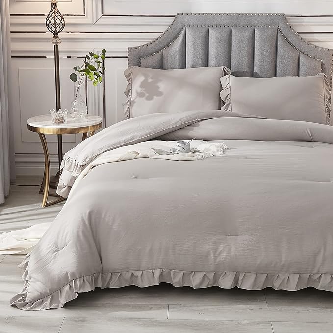 Andency Wheat Ruffle Comforter Set, 2 Pieces Kids Comforter Set Twin(66x90Inch), Farmhouse Shabby Chic Comforter Set, Soft Microfiber Kids Bedding Set