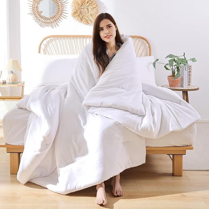 ROSGONIA Twin Comforter Set for College Girls Boys White, 1 Boho Comforter & 1 Pillowcase, Lightweight Kids Comforter All Season Dorm Bedding