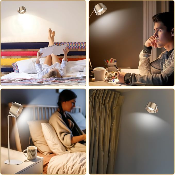 ZAYAZ LED Wall Sconces, LED Wall Mounted Lamps, LED Reading Lights for Bedroom, Wireless Lamp with 360° Rotate Magnetic Ball with FreeGift Desk Lamp Bracket for Table Lamps(Rose Gold)