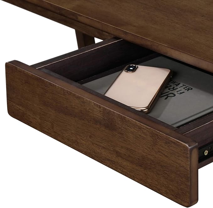 Finch Darren Home Office Drawer Mid Century Accent Desk, 43 Inch Wide Simple Modern Study Table, Walnut Brown
