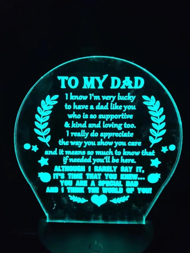 3D lamp Dad Gifts from Daughter Son, Father's birthday Gift Night Light, 7 Colors Engraved Thanksgiving Day Gift for Dad,to My Dad Birthday Gifts from Kids, Idea for Fathers Day