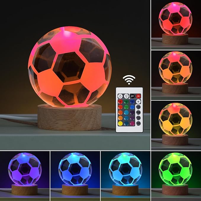 Large 3D Soccer Ball Night Light, Soccer Lamp 16 Color Changing with Remote Control for Bedroom Decor, Cool Desk Decor Gift for Teens Boys, Football