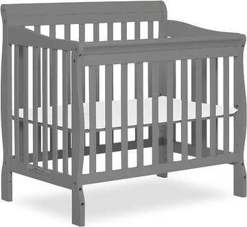 Aden 4-in-1 Convertible Mini Crib In Steel Grey, Greenguard Gold Certified, Non-Toxic Finish, New Zealand Pinewood, With 3 Mattress Height Settings