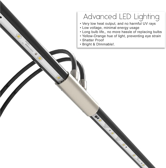 Cocoweb 22" Grand Piano Lamp, LED, Adjustable, Quality Lighting in Black with Satin Nickel Accents, with Plug-in Adapter - GPLED22SND