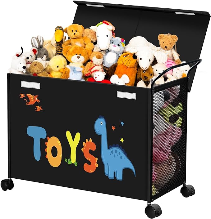 Toy Box Toy Storage - 72L Kids Toy Organizer with Wheels Toy Chest Bins with Lids, Toy Boxes for Girls Boys,Toddlers, Stuffed Animals, Living Room （Black）
