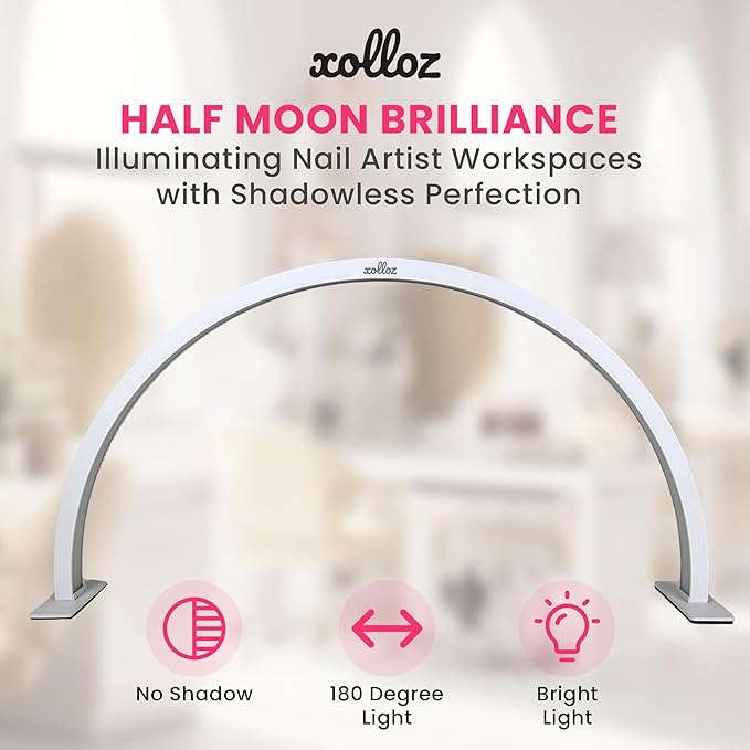Half-Moon Nail Desk Lamp for Professionals, 3360 Lumen Led Light for Nails, Perfect Led Manicure Desk Lamp | Tattoo Light | Lash Tech Light | Manicure Light Led (White) (Button Control)