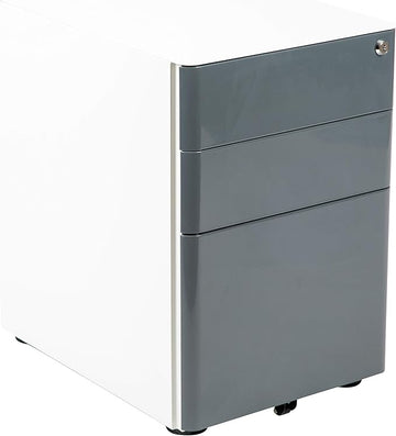 Flash Furniture Warner Modern 3-Drawer Mobile Locking Filing Cabinet with Anti-Tilt Mechanism & Letter/Legal Drawer, White with Charcoal Faceplate