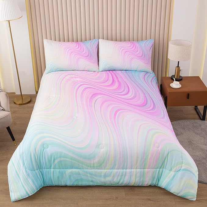 Bodhi Girls Queen Comforter Set,Kids bedding Queen,Pink Girls Bedding Set,Colorful Tie Dye Comforter,Teen Girls Comforter Set queen with matching pillowcases