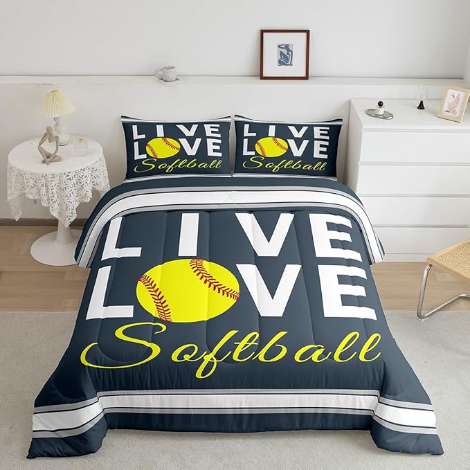 Feelyou Kids Softball Comforter Set King Size Softball Gaming Bedding Set for Boys Girls Teens Bedroom Decor Sports Theme Comforter Women Men Baseball Gaming Duvet Set with 2 Pillow Case