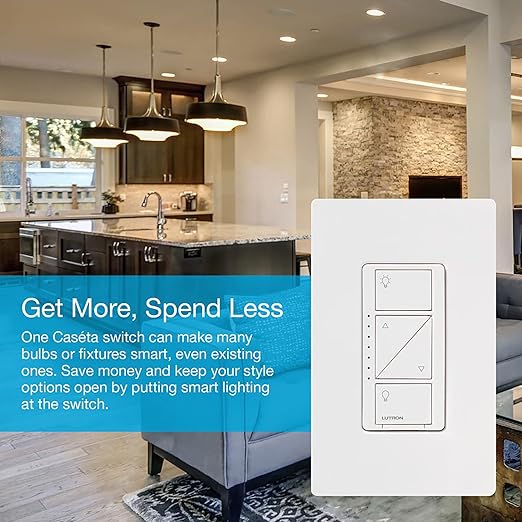 Lutron Caseta Original Smart Dimmer Switch (Lutron Smart Hub Required), for LED Lights, 150 Watt, Single-Pole/3-Way, No Neutral Required, PD-6WCL-WH 10-PACK, White, 10 Pack