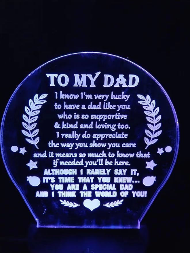 3D lamp Dad Gifts from Daughter Son, Father's birthday Gift Night Light, 7 Colors Engraved Thanksgiving Day Gift for Dad,to My Dad Birthday Gifts from Kids, Idea for Fathers Day