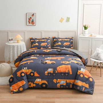 NTBED Construction Truck Comforter Set for Boys Kids Vehicles Excavator Cars Lightweight Microfiber Bedding Sets (Grey, Twin)