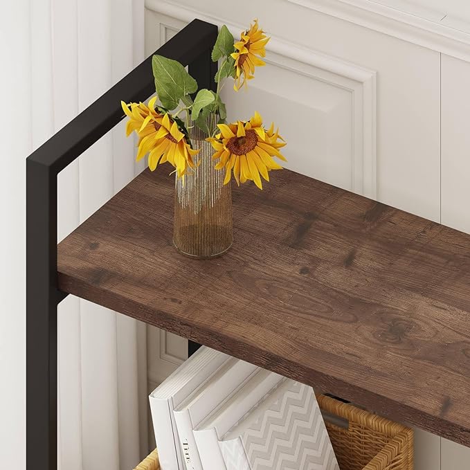 BON AUGURE Small Short Bookshelf, Wood 2 Shelf Etagere Bookcase, Metal Low Book Shelf for Small Spaces Living Room, Bedroom, Office (Rustic Oak)