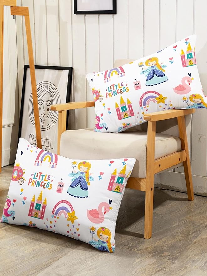 Datura home Girls Bedding Comforter Set Little Princess and Rainbow Castle Printed Pattern Quilt with 1 2 Pillowcases for Bedroom All Season(Princess Queen), Queen 90x90inches