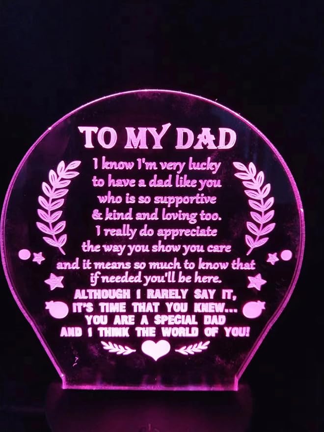3D lamp Dad Gifts from Daughter Son, Father's birthday Gift Night Light, 7 Colors Engraved Thanksgiving Day Gift for Dad,to My Dad Birthday Gifts from Kids, Idea for Fathers Day