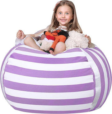 Wekapo Stuffed Animal Storage Bean Bag Chair Cover for Kids | Stuffable Zipper Beanbag for Organizing Children Plush Toys Large Premium Cotton Canvas (Purple, XX-Large)