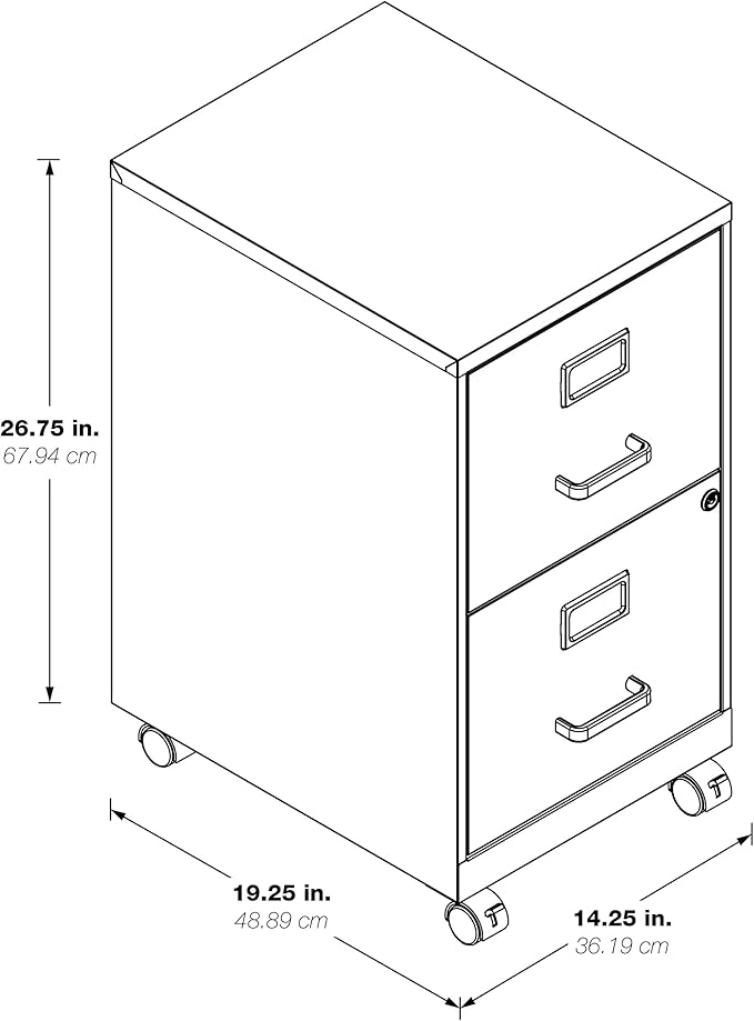 OSP Home Furnishings 2 Drawer Mobile Locking Metal File Cabinet, Black