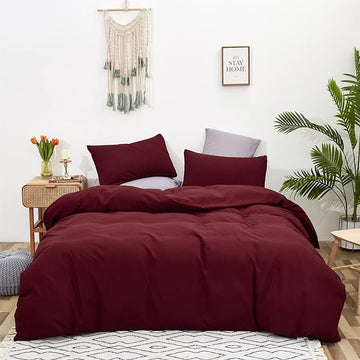 Burgundy Comforter Set Cal King Size Dark Red Bedding Set Pure Burgundy Beddig Soft Durable Quilt Set Women Durable Lightweight Plain Burgundy Blanket Men Breathable Dark Red Bed Comforter Set