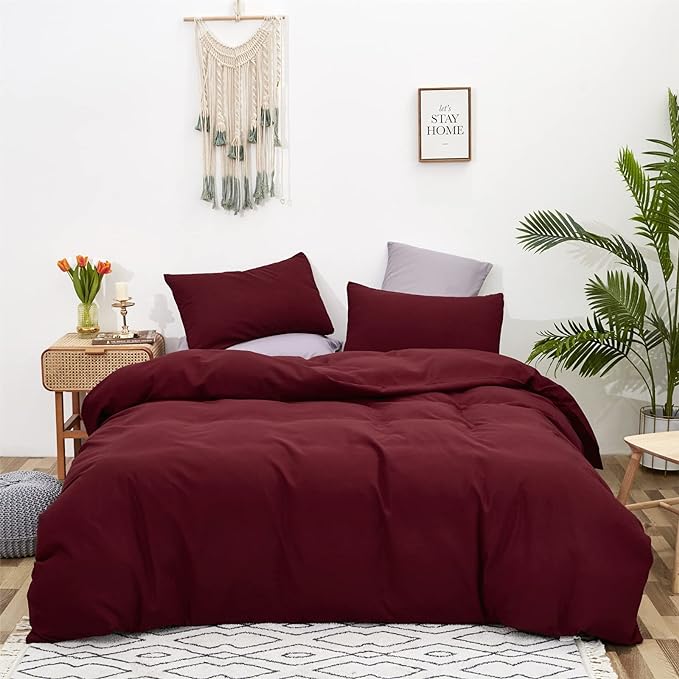 Burgundy Comforter Full Size Dark Red Bedding Set Soft Pure Burgundy Comforter Set Durable Burgundy 3 PCs Bed Set 1 Comforter with 2 Pillowcases