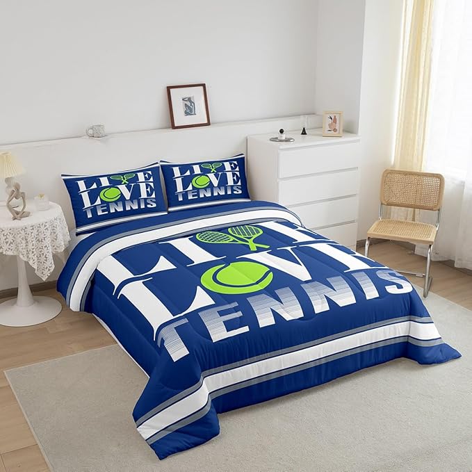 Kids Tennis Comforter Set Full Size Tennis Ball Bedding Set for Boys Girls Teens Bedroom Decor Ball Gaming Comforter Women Men Gift for Tennis Lover Duvet Set with 2 Pillow Case