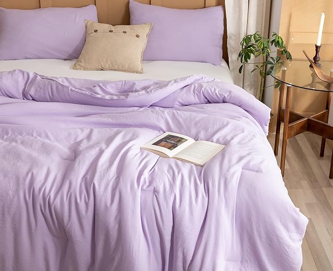 ROSGONIA Lavender Comforter Set Queen, 3pcs(1 Boho Purple Comforter & 2 Pillowcases) All Season Soft Bedding Lightweight Bedspread Blanket Quilt