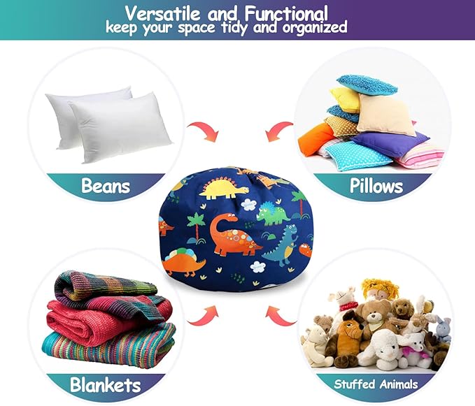 Bean Bag Storage Toddler Kids'Rooms Organizer Giant Beanbag Great Plush Toy Alternative Washable Ultra Soft Cover Dinosaur Plush Toys or Textile Sack Bag Space Save (Without Filling) X-Large