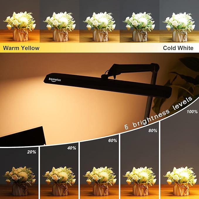 LED Architect Desk Lamp, 2500 Lumens, Dimmable, Metal Swing Arm, 5 Color Temperatures, 30W, Ideal for Task Work, Drafting, Reading, Clamp-on Office Table Lamp with 324 Bright LEDs(Black)
