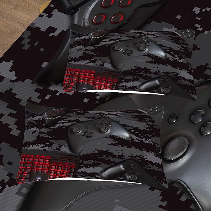 Tailor Shop Gaming Comforter Set Twin Size for Boys, Black Camouflage Gamer Bedding Sets for Boys Kids Teenage, All Season 2 Piece Gaming Bed Set with 1 Comforter and 1 Matching Pillowcase