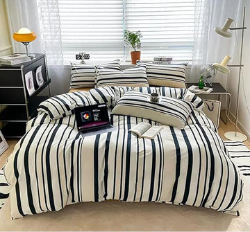 Striped Comforter Set Full Black and White Comforter Men Women Modern Chic Stripes Bed Comforters Beige Black Striped Full Ticking Bedding Comforter Set All Season Hotel Quality Bed Set