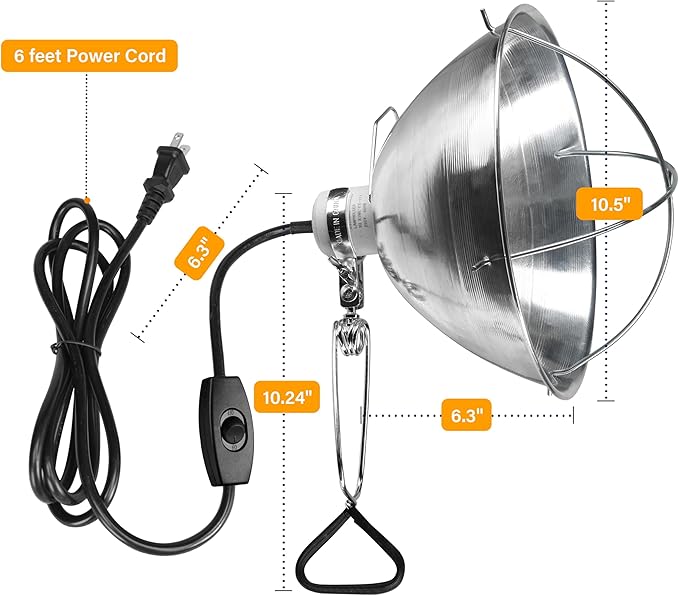 Simple Deluxe Clamp Lamp Light with 10.5 Inch Aluminum Reflector and Bulb Guard up to 250 Watt E26 Socket (no Bulb Included) 6 Feet 18/2 SJT Cord, Silver