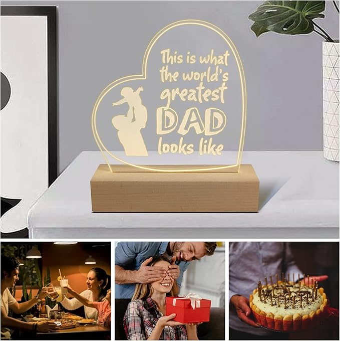 Wood LED Display Base with Acrylic Sheet, Dad Gifts from Daughter Son LED Acrylic Light Base Wood Display LED Stand