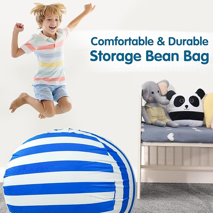 Lukeight Stuffed Animal Storage Bean Bag Chair Cover for Kids, Zipper Beanbag Chair Cover for Organizing Toddler & Kids' Rooms Plush Toys (Blue+White Velvet, XX-Large)