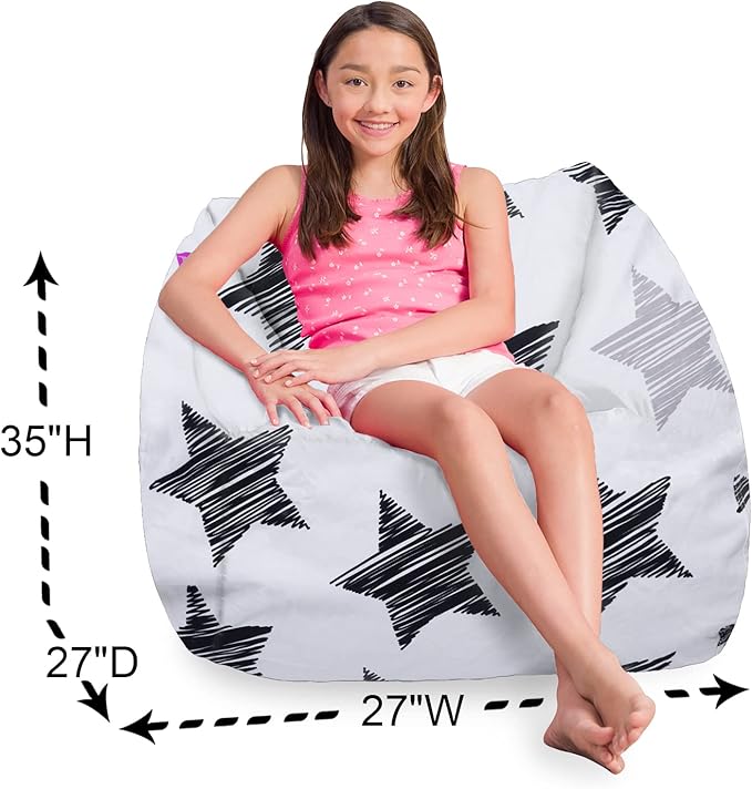 Posh Creations Structured Comfy Bean Bag Chair for Gaming, Reading, and Watching TV, Coronado Chair, Canvas - Sketchy Stars