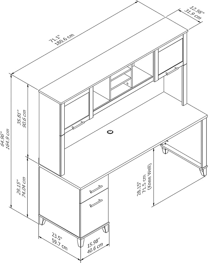Bush SET018SG Somerset 72-Inch Computer Desk with Drawers and Hutch, Storm Gray