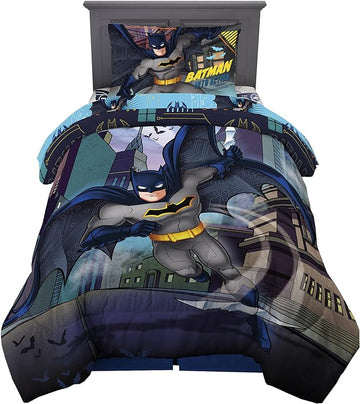 Franco Kids Bedding Super Soft Comforter and Sheet Set, 4 Piece Twin Size, Batman