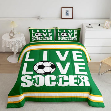 Feelyou Football Bedding Set Twin Size Rugby Sports Comforter Set for Kids Boys Girls Decor Soccer Ball Game Comforter Gift for Football Lover Duvet Set Bedroom Quilt Set