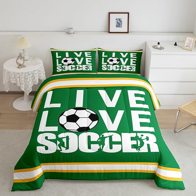 Feelyou Football Bedding Set Twin Size Rugby Sports Comforter Set for Kids Boys Girls Decor Soccer Ball Game Comforter Gift for Football Lover Duvet Set Bedroom Quilt Set