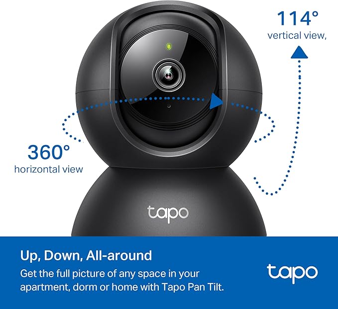 Tapo by TP-Link Pan/Tilt Security Camera for Baby Monitor, Pet Camera w/Motion Detection, 1080P, 2-Way Audio, Night Vision, Cloud & SD Card Storage, Works with Alexa & Google Home, Black (Tapo C201)