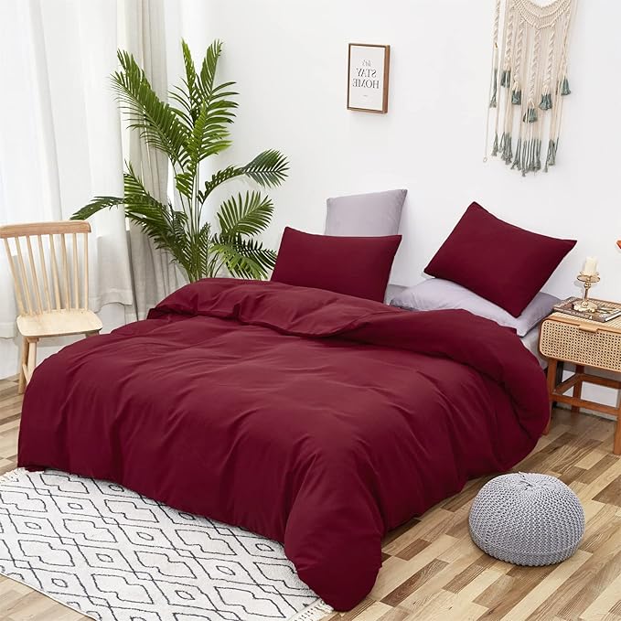 Burgundy Comforter Full Size Dark Red Bedding Set Soft Pure Burgundy Comforter Set Durable Burgundy 3 PCs Bed Set 1 Comforter with 2 Pillowcases