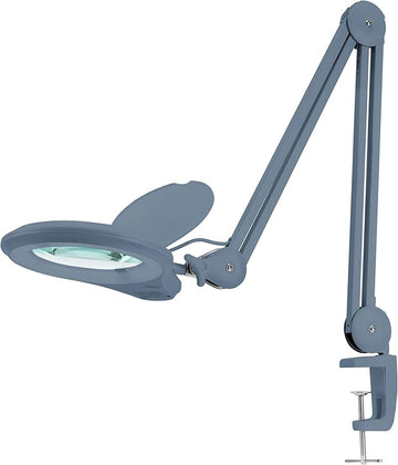 (New Model) Neatfi Bifocals 1,200 Lumens Super LED Magnifying Lamp with Clamp, 5D + 20D, Dimmable, 60 Pcs SMD LED, 5 Inches Diameter Lens (5 Diopter + 20 Diopter, Gray)