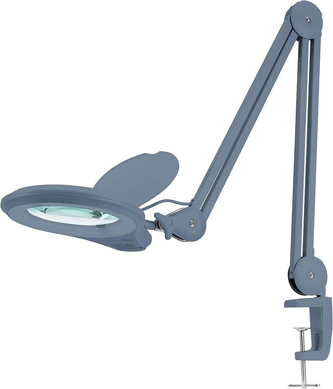 (New Model) Neatfi Bifocals 1,200 Lumens Super LED Magnifying Lamp with Clamp, 5D + 20D, Dimmable, 60 Pcs SMD LED, 5 Inches Diameter Lens (5 Diopter + 20 Diopter, Gray)