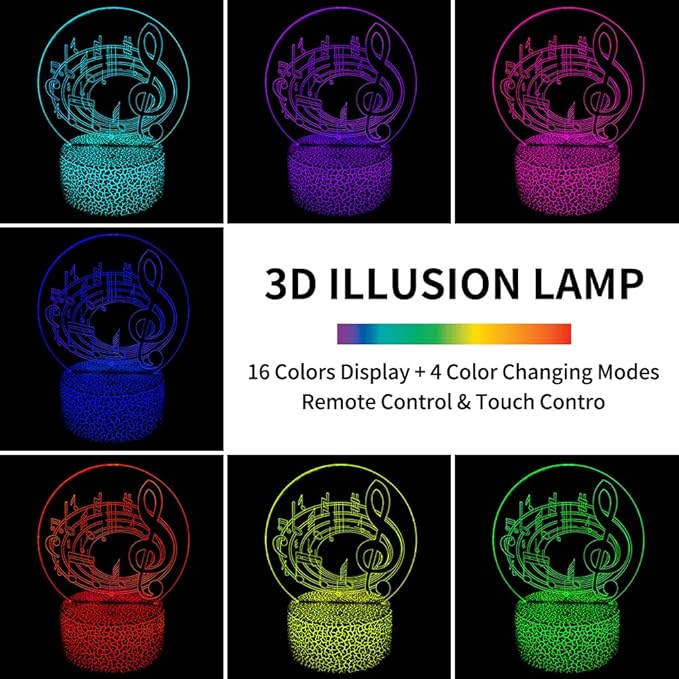 3D Music Note Night Light,16 Color Change with Remote,3D Illusion LED Lamp for Family, Friends Bedroom Decor, Music Lovers Fans