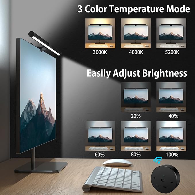 OOWOLF 20.1" Monitor Light Bar with Remote Control, with Backlight, CRI≥98 Dimmable Desk Lamp 3 Color LED Monitor Light Bar, Neutralize Blue-ray Computer Monitor Lamp for Eyes-Care, E-Reading
