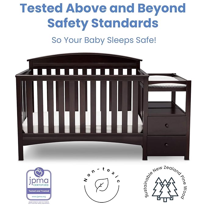 Delta Children Abby Convertible Crib 'N' Changer, Dark Chocolate + Serta Perfect Slumber Dual Sided Recycled Fiber Core Crib and Toddler Mattress (Bundle)