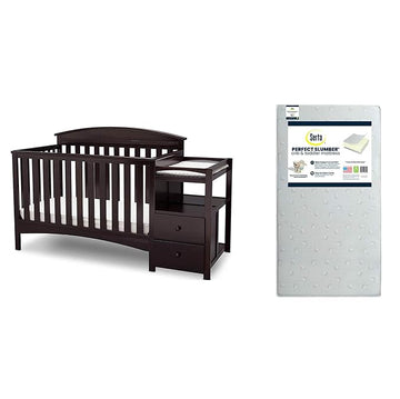 Delta Children Abby Convertible Crib 'N' Changer, Dark Chocolate + Serta Perfect Slumber Dual Sided Recycled Fiber Core Crib and Toddler Mattress (Bundle)