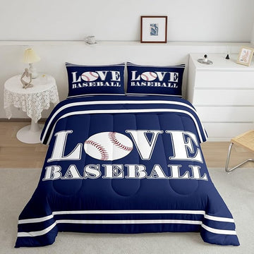 Feelyou Kids Baseball Comforter Set King Size Sports Game Bedding Set for Boys Girls Teens Bedroom Decor Baseball Gaming Comforter Gift for Baseball Lover Duvet Set with 2 Pillow Case